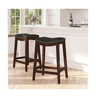 Abel 30'' Backless Saddle Style Barstool Traditional Wood Barstool With Nail Accent Trim