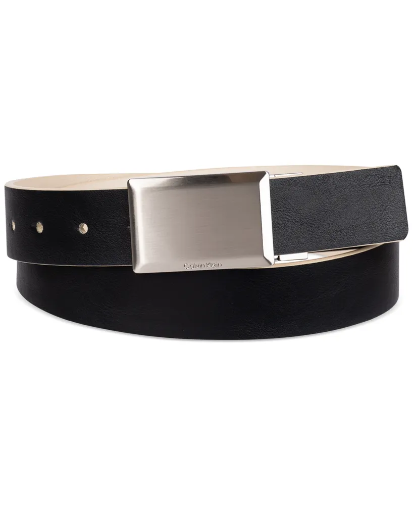 Calvin Klein Men's Plaque Buckle Reversible Leather Belt