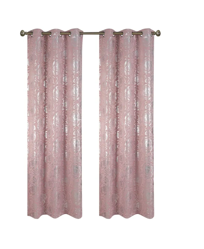 Floral Metallic Blackout Grommet Curtain Panels (Set of 2)