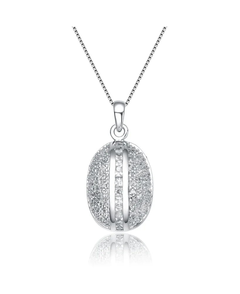 Sterling Silver White Gold Plated Cubic Zirconia Oval Shaped Slit Necklace