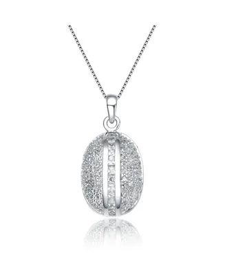 Sterling Silver White Gold Plated Cubic Zirconia Oval Shaped Slit Necklace