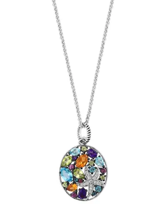 Effy Multi-Gemstone (3 ct. t.w.) & Diamond (1/10 ct. t.w.) Starfish Cluster 18" Pendant Necklace in Sterling Silver
