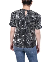 Ny Collection Petite Short Sleeve Sequined Top