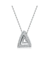 Sterling Silver White Gold Plated Cubic Zirconia Triangle Design Pendant