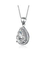 Sterling Silver White Gold Plated with Cubic Zirconia Drop Pendant