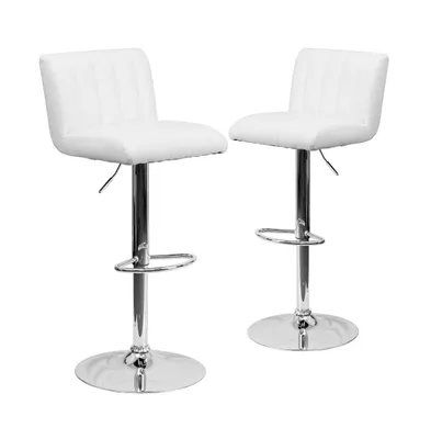 2 Pk. Contemporary Vinyl Adjustable Height Barstool With Vertical Stitch Back/Seat And Chrome Base