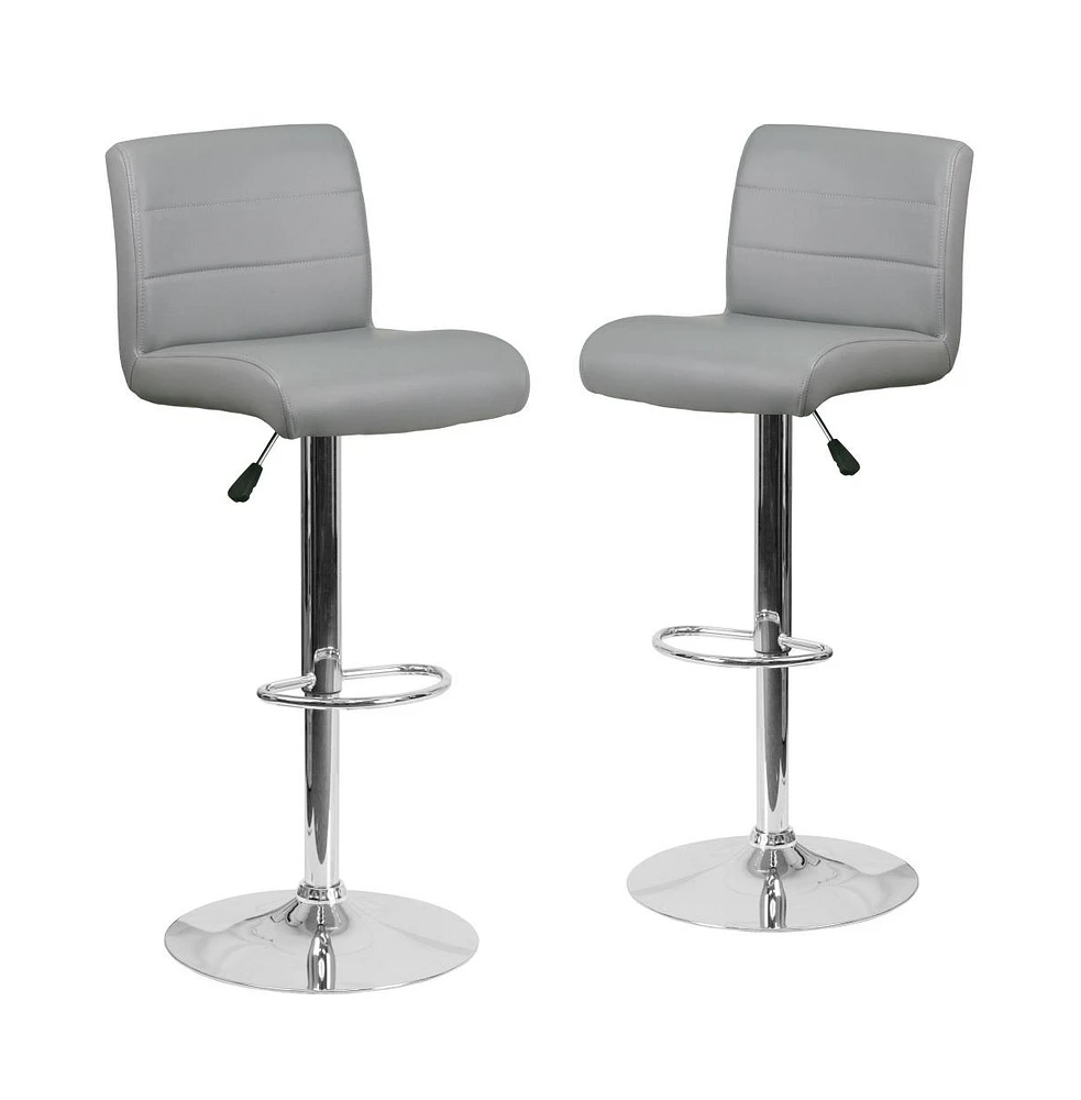 2 Pack Contemporary Vinyl Adjustable Height Barstool With Rolled Seat And Chrome Base