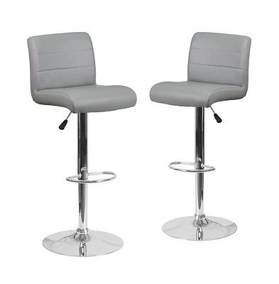 2 Pack Contemporary Vinyl Adjustable Height Barstool With Rolled Seat And Chrome Base