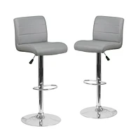 2 Pack Contemporary Vinyl Adjustable Height Barstool With Rolled Seat And Chrome Base