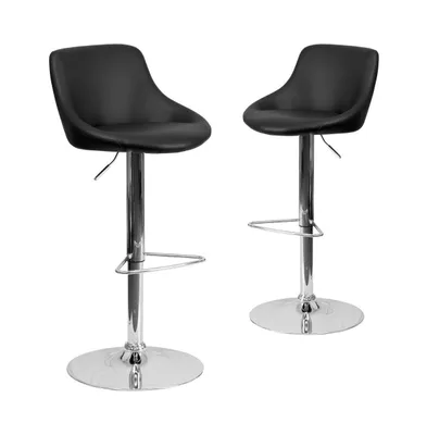 2 Pk. Contemporary Vinyl Bucket Seat Adjustable Height Barstool With Chrome Base