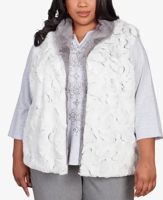 Alfred Dunner Plus Size Point of View Reversible Collared Faux Fur Vest