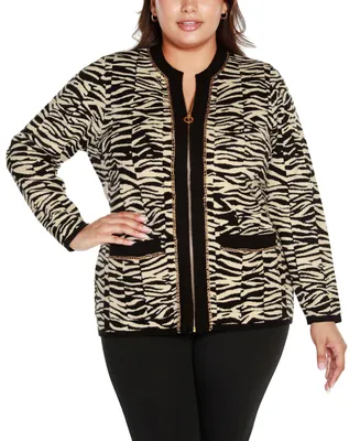 Belldini Black Label Plus Zebra Jacquard Sweater Jacket