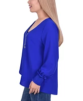 Ny Collection Petite Long Sleeve Crepe Blouse