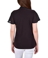 Ny Collection Petite Short Sleeve Top with Mesh Details