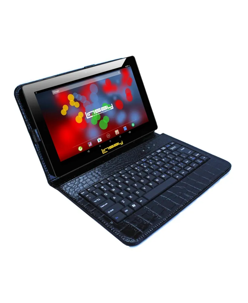 Linsay New Linsay 10.1 Tablet 64GB with Exclusive Luxury Black Crocodile  Style Keyboard with Super Screen Ips Screen Quad Core 2GB Ram Android 13