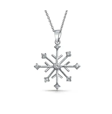Simple Cz Cubic Zirconia Accent Christmas Holiday Party Frozen Winter Snowflake Pendant Necklace For Women For Teen Sterling Silver
