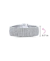 Bling Jewelry Classic Jewelry Six Row Fashion Statement Cz Cubic Zirconia Wide Tennis Bracelet For Women Rhodium Plated Brass 7 Inches