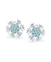 Bling Jewelry Cubic Zirconia Pave Clear or Blue Cz Christmas Holiday Party Snowflake Stud Earrings For Women Sterling Silver