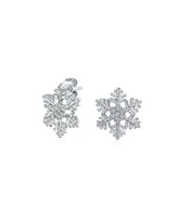 Bling Jewelry Holiday Party Flower Christmas Winter Clear Blue Cubic Zirconia Accent Cz Snowflake Stud Earrings For Women Sterling Silver