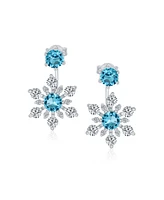 Bling Jewelry Holiday Party Winter Christmas Blue Cz 2 1 Ear Jackets Back Front Snowflake Stud Earrings Sterling Silver