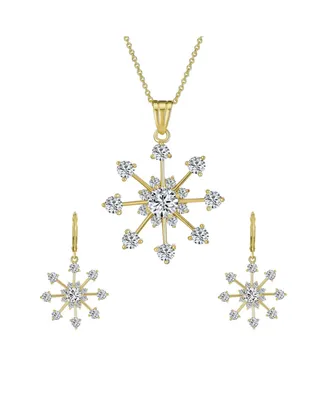 Bling Jewelry Festive Christmas Jewelry Set Cz Snowflake Dangle Earrings & Necklace -Captivate the Frozen Winter Theme Season and Teens