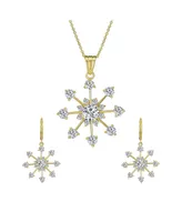 Bling Jewelry Festive Christmas Jewelry Set Cz Snowflake Earrings and Necklace Gold Plated