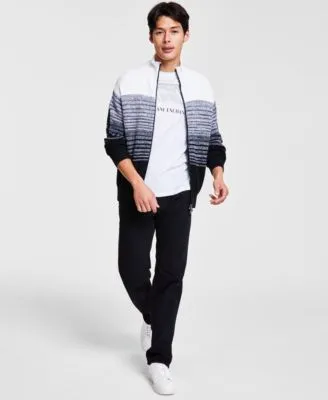 Ax Armani Exchange Mens Ombre Stripe Full Zip Mock Neck Cardigan Regular Fit Box Logo Graphic T Shirt Straight Fit Jeans