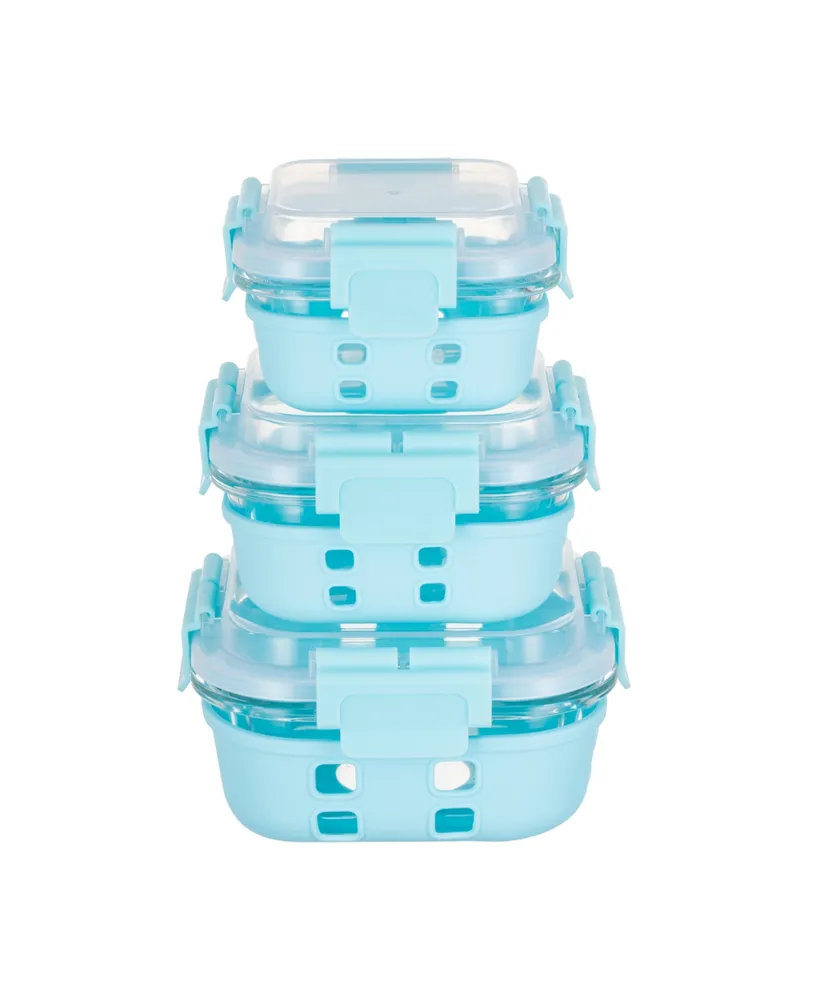 Genicook 3 Pc Square Container Hi-Top Lids with Pro Grade Removable Lockdown Levers Silicone Sleeve Set