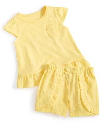 First Impressions Baby Girls Cap Sleeve T Shirt Swiss Dot Woven Ruffled Shorts Created For Macys