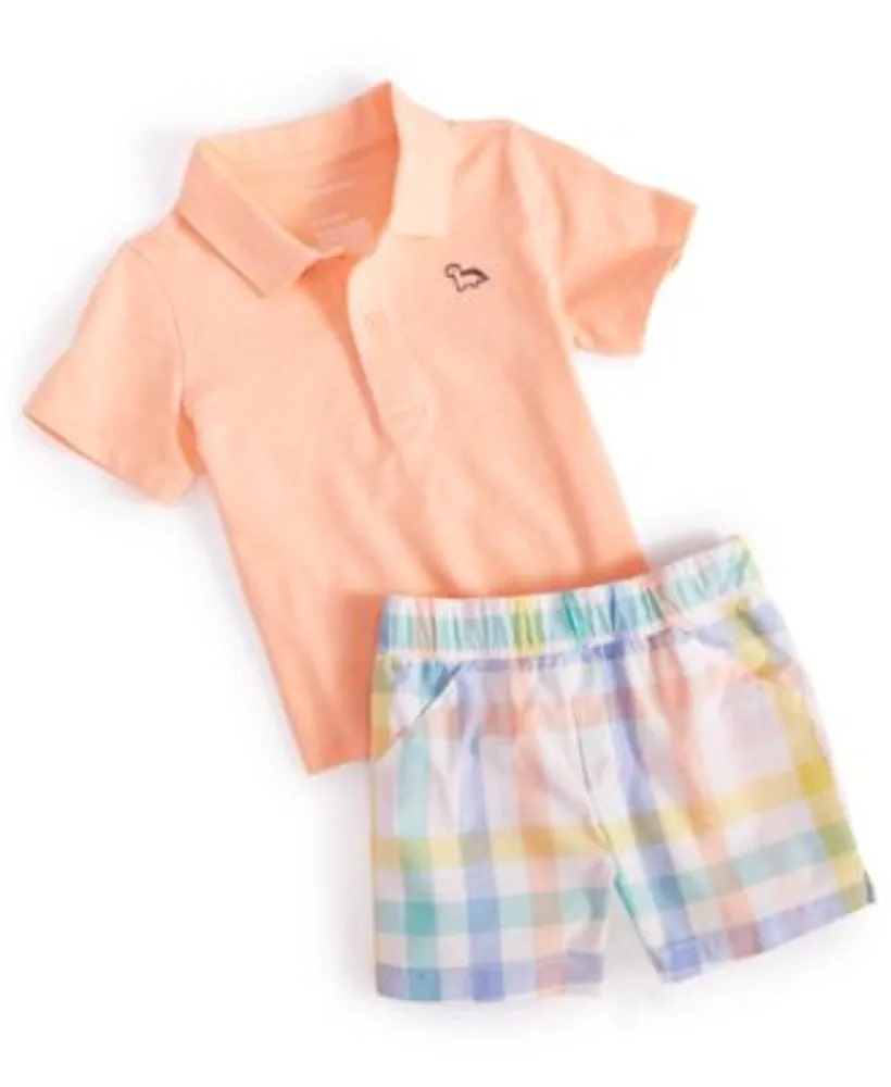 First Impressions Baby Boys Dinosaur Polo Shirt Vacation Plaid Shorts Created For Macys