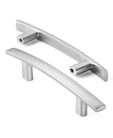 Cauldham 25 Pack Solid Kitchen Cabinet Arch Pulls Handles (3" Hole Centers) - Modern Curved Drawer/Door Hardware - Style M242 - Satin Nickel