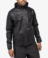 X-Ray Men's Grainy Polyurethane Leather Hooded Jacket with Faux Shearling Lining