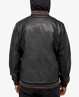 X-Ray Men's Grainy Polyurethane Hooded Jacket with Faux Shearling Lining