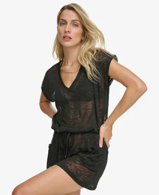 Calvin Klein Burnout Drawstring Tunic Swim Cover-Up, Created for Macy's