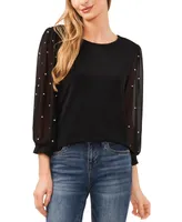 CeCe Women's Mixed Media Imitation-Pearl-Stud Top