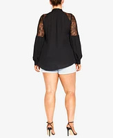 City Chic Plus Lacey Hi Lo Long Sleeve Top