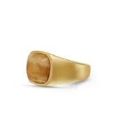 LuvMyJewelry Yellow Lace Agate Gemstone Gold Plated Sterling Silver Men Signet Ring