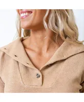 Hope & Henry Women's Long Sleeve Wide Collar Belted Sweater Dress