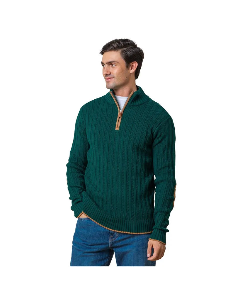 Hope & Henry Men's Organic Half Zip Sweater with Suede Trim