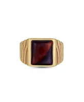 LuvMyJewelry Chatoyant Red Tiger Eye Gemstone Gold Rhodium Plated Silver Men Signet Ring