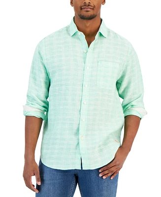 Tommy Bahama Men's Linen Windowpane Textured Plaid Button-Down Shirt
