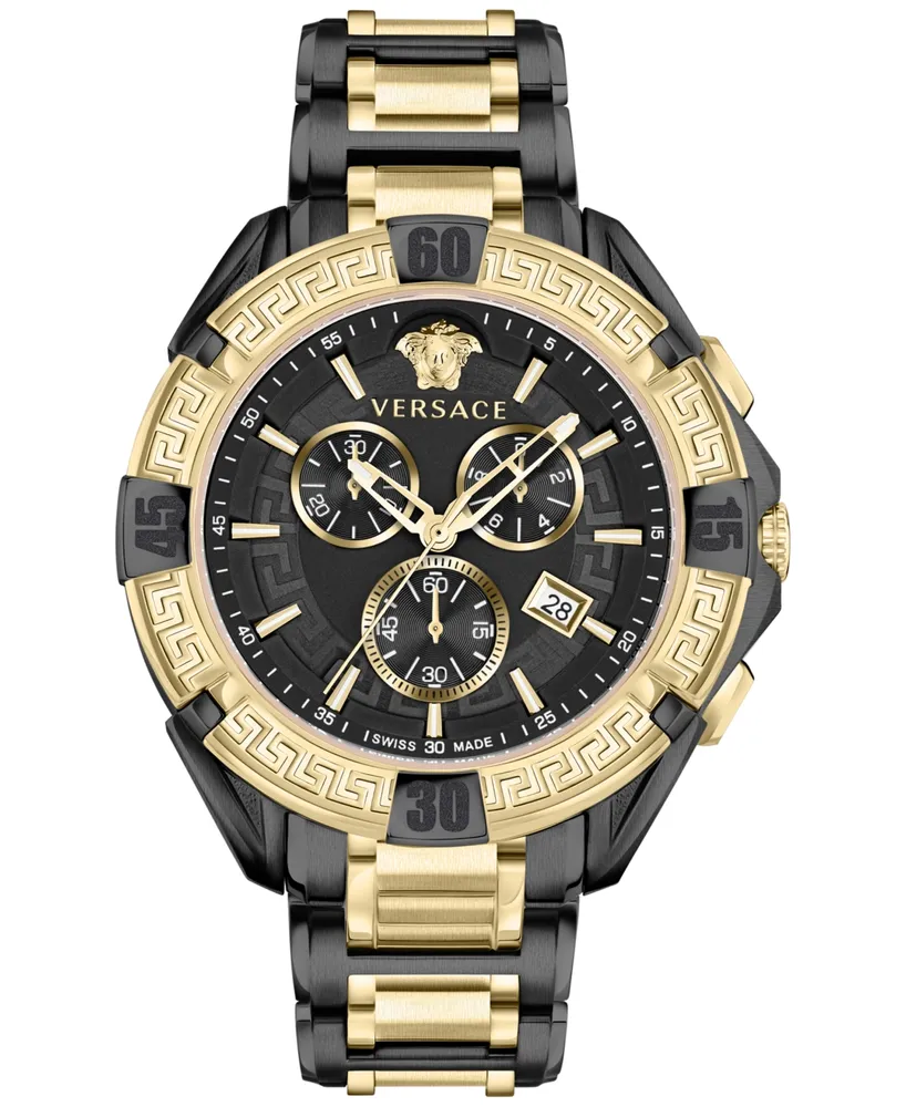 Versace Men's Swiss Chronograph V-Greca Two-Tone Stainless Steel Bracelet Watch 46mm