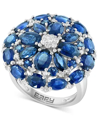 Effy Sapphire (8-1/3 ct. t.w.) & Diamond (3/8 ct. t.w.) Flower Statement Ring in 14k White Gold