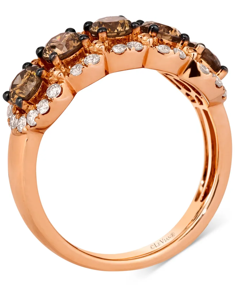 Le Vian Chocolate Diamond & Nude Diamond Three Row Ring (1-1/2 ct. t.w.) in 14k Rose Gold