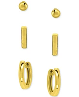 Giani Bernini 3-Pc. Set Polished Ball Stud, Bar & Huggie Hoop Earrings, Created for Macy's