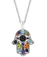 Effy Multi-Gemstone Hamsa Hand 18" Pendant Necklace (2-1/10 ct. t.w.) in Sterling Silver