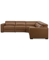 Nevio 124" 5-Pc. Leather Sectional with 3 Power Recliners and Headrests, Created For Macy's