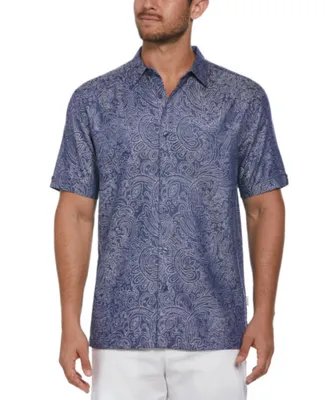 Cubavera Men's Short Sleeve Jacquard Abstract Floral Paisley Print Shirt