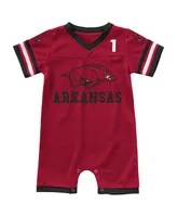 Newborn and Infant Boys Girls Colosseum Cardinal Arkansas Razorbacks Bumpo Football Logo Romper