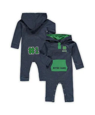 Newborn and Infant Boys and Girls Colosseum Heathered Navy Notre Dame Fighting Irish Henry Pocketed Hoodie Romper